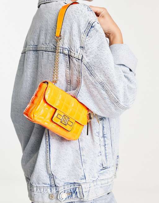 River Island mini quilted shoulder bag in orange, 3 of 4
