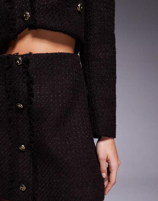 River Island - Mini-rok van bouclé met knopen aan de voorkant in bruin, 2 van 5
