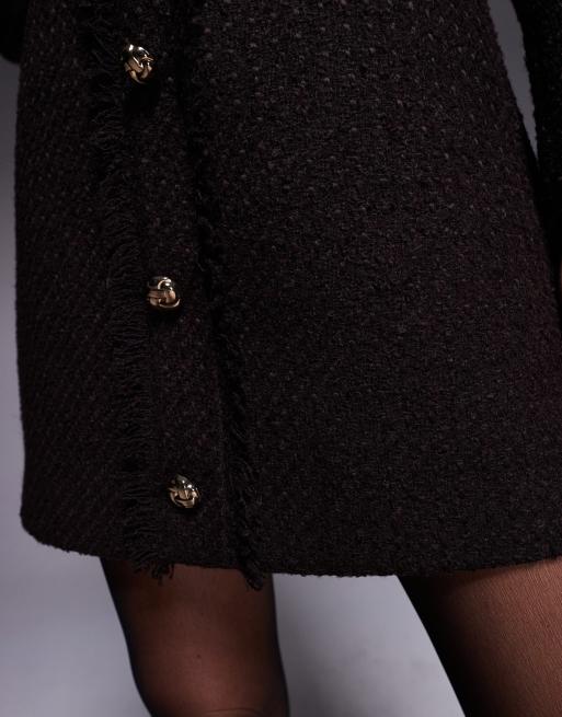 River Island - Mini-rok van bouclé met knopen aan de voorkant in bruin, 3 van 5