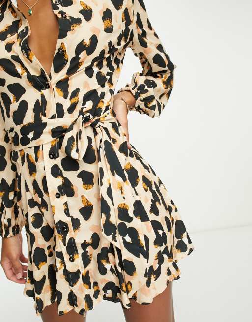 Asos leopard clearance print shirt dress