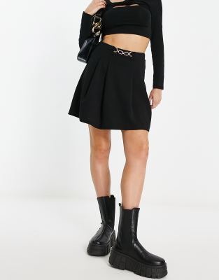 River Island Mini Skirt With Pleated Trim In Black