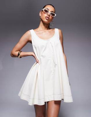 mini swing dress in cream-White