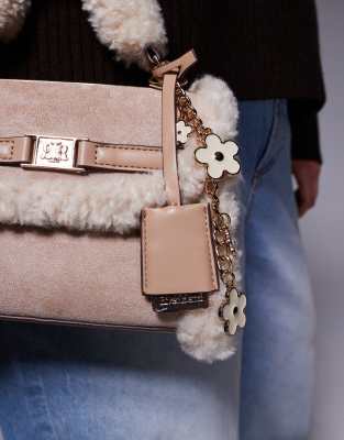 River Island Mini Teddy Lined Detailing Cross Body Purse In Neutral