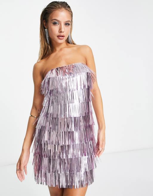 River Island – Minikleid in Lila mit Fransen-Pailletten