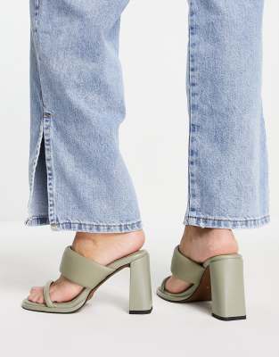 River Island minimal padded heeled sandal in light green