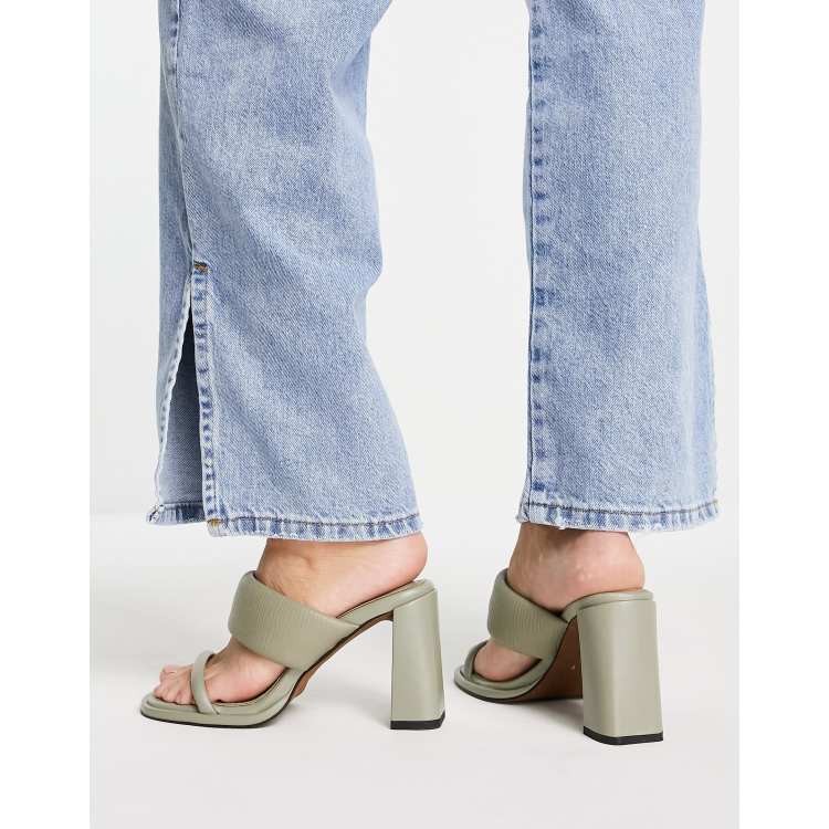 River Island minimal padded heeled sandal in light green