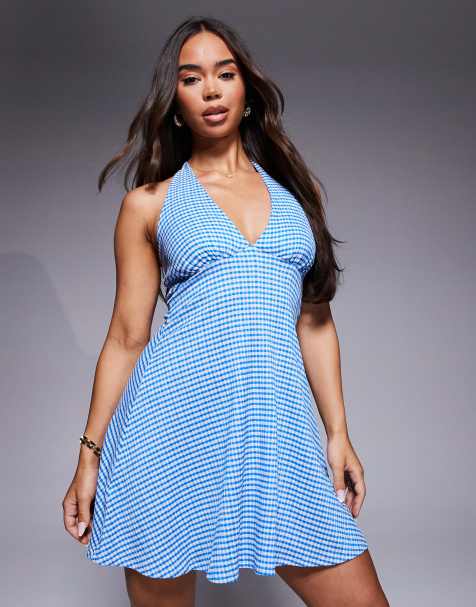 River Island – Minirock mit Vichy-Karo in Blau - view 1