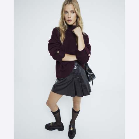 River Island - Minirok van imitatieleer in distressed donkerbruin - view 1