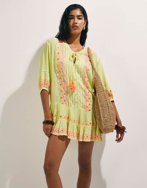 River Island Mirror embellished mini beach dress in lime - view 1