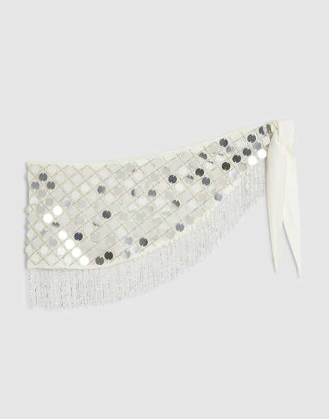 River Island Mirror sequin hip scarf in cream - view 1