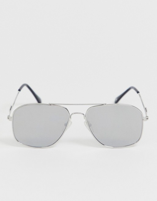 River Island mirrored aviator sunglasses in silver