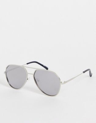 River Island mirrored lens aviator sunglasses in silver