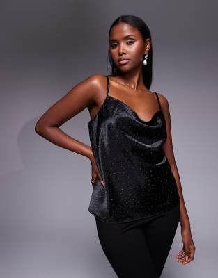 River Island - Mit Nieten besetztes Camisole-Top in Schwarz