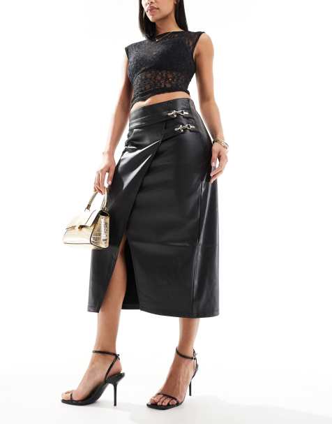 River Island – Mittellanger Utility-Wickelrock in Schwarz aus Kunstleder - view 1