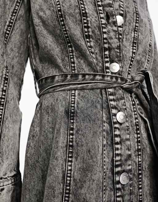 River Island – Mittellanges Jeans-Hemdblusenkleid in Grau, 2 von 4