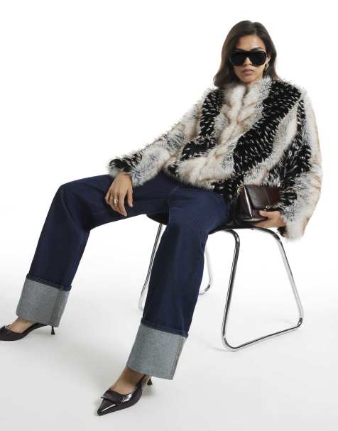 River Island Mixed faux fur plush coat in cream - view 1