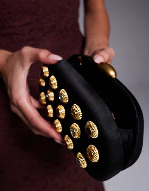 River Island mixed faux gem hard shell clutch bag in black , 4 of 4