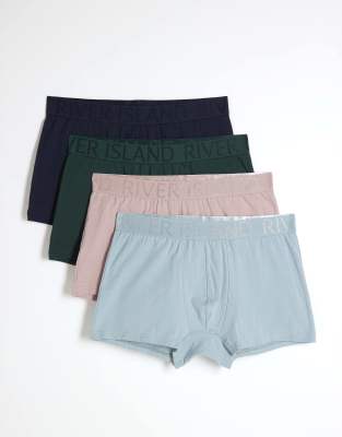 River Island Mixed pastel stretch ri trunks 4 pack in pink - light - view 1