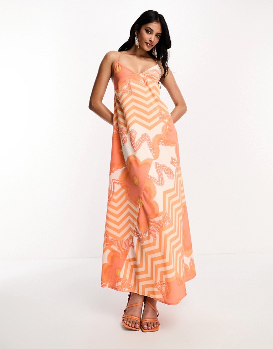 River Island mixed print slip dress in orange