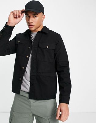 River Island mixed stitch overshirt in black