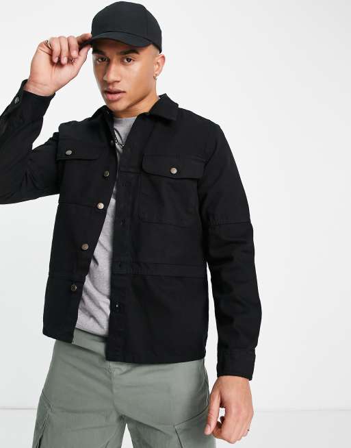 River Island mixed stitch overshirt in black | ASOS