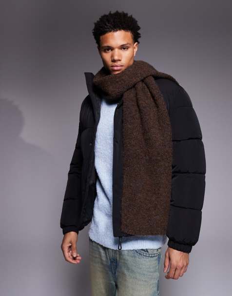 River Island mixed yarn boucle scarf in brown