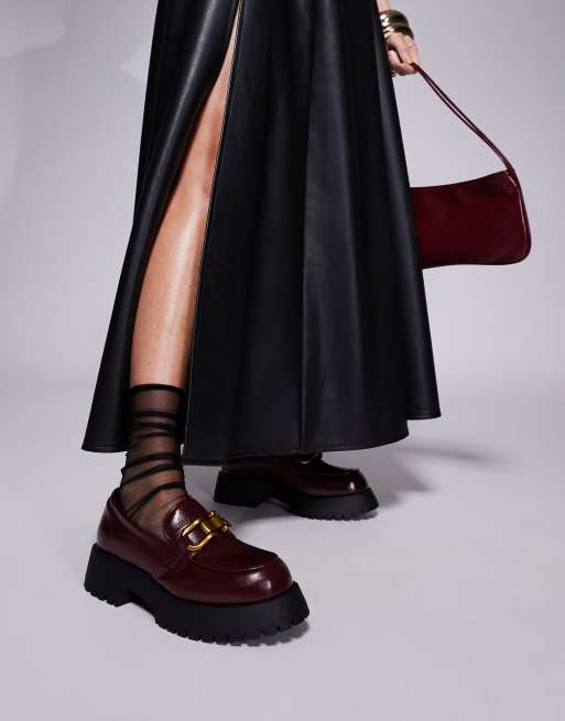 River Island - Mocassini color bordeaux con suola spessa