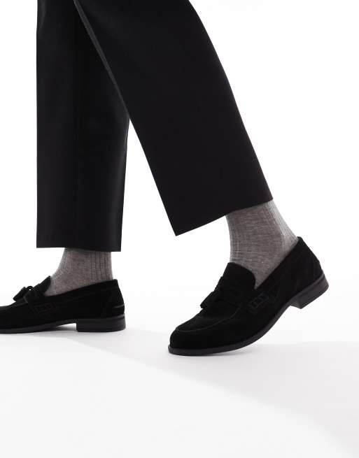 River Island - Mocassini in camoscio sintetico neri con nappe