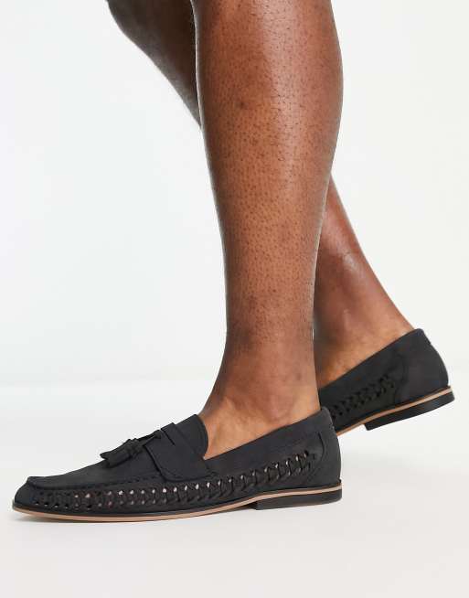 River Island - Mocassini neri intrecciati con nappe