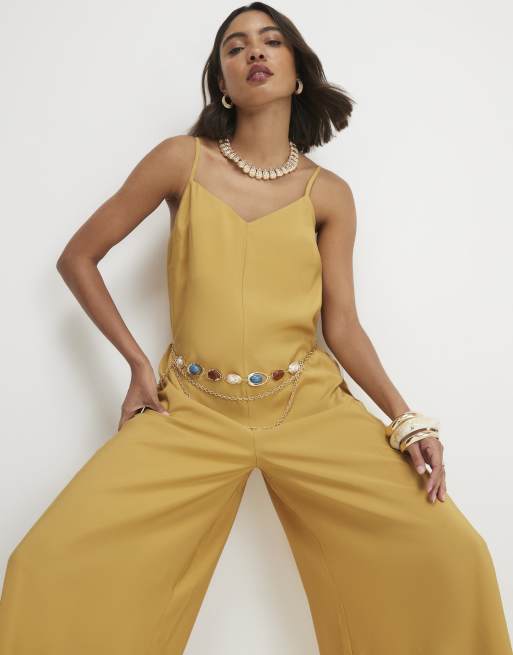 River Island Modal blend cami jumpsuit in beige, 3 of 4