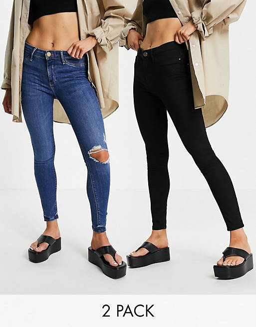 River Island Molly 2 pack skinny jeans in black and blue
