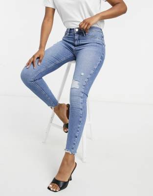 River Island Molly distressed skinny jeans in light blue-Blues