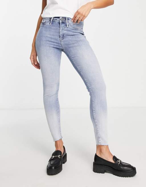 River Island - Molly - Jean skinny bicolore à taille mi-haute - Bleu clair