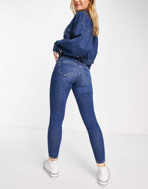 River Island Petite Molly mid rise skinny jeans in dark blue