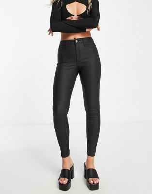 River Island Molly mid rise coated skinny jean in black