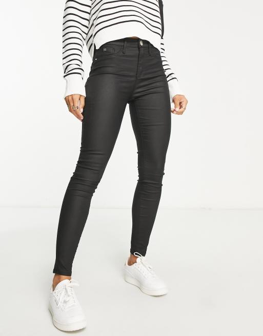 River Island Molly mid rise coated skinny jean in black | ASOS