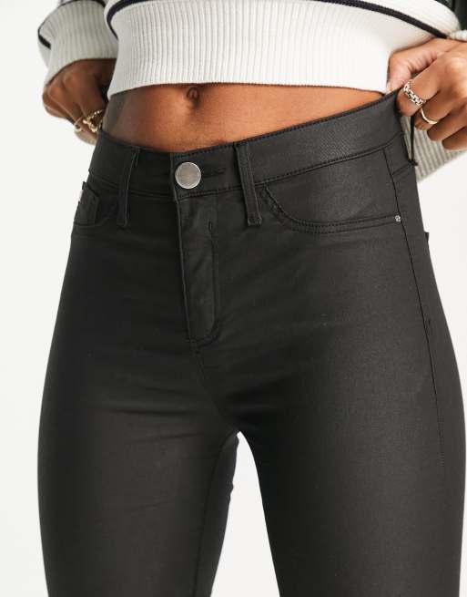 River Island Molly mid rise coated skinny jeans in black , 3 of 4