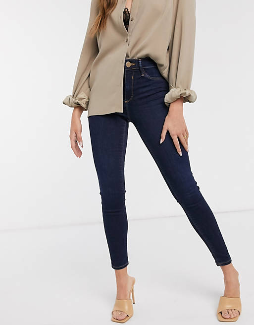 River Island Molly mid rise skinny jeans in dark wash blue