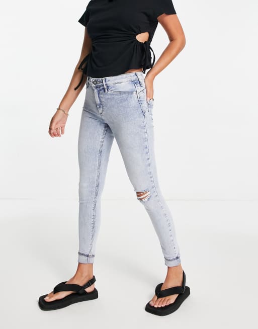 River Island Molly sculpt rip detail skinny jean in light blue | ASOS