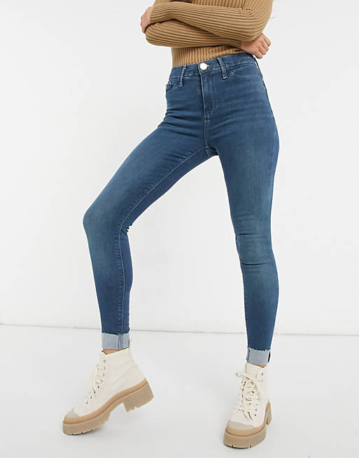 Jeans River Island Molly turnup skinny jeans in mid tint blue 