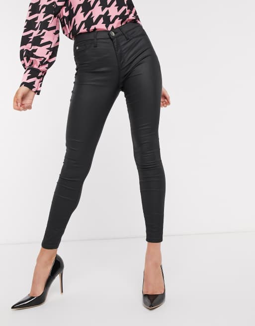 River Island Molly waxed coated skinny jeans in black