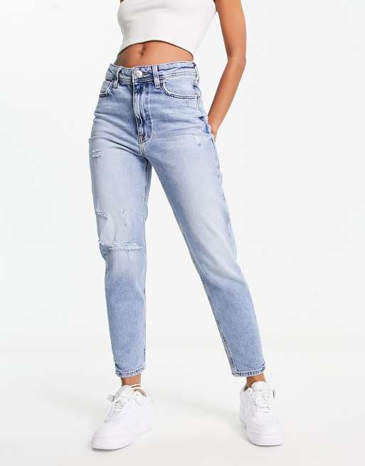 Plt Mid Blue Wash High Rise Mom Jeans, Denim