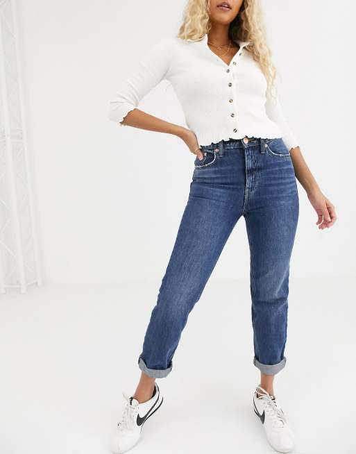 River Island - Mom jeans blu scuro autentico