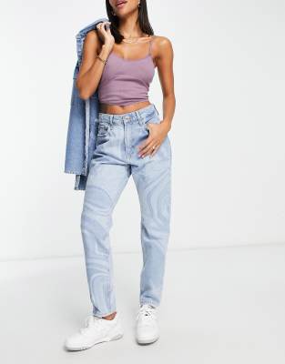 River Island - Mom-Jeans in Blau mit hohem Bund