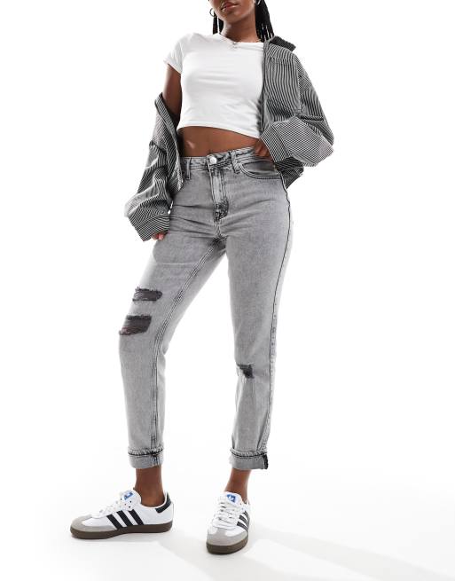 River Island - Mom jeans in donkergrijze wassing
