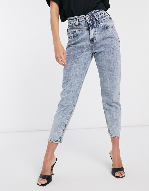 River Island mom jeans in mid acid wash blue