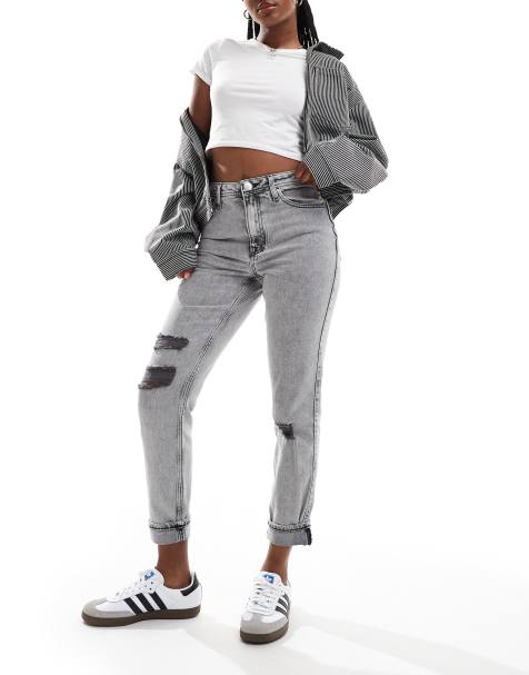 River Island – Mom-Jeans in verwaschenem Dunkelgrau - view 1