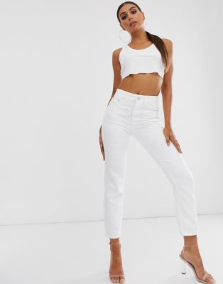 white high rise mom jeans