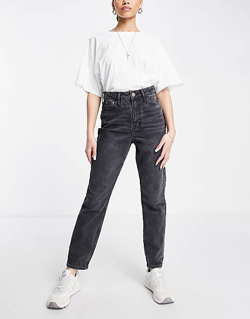 River Island - Mom jeans met hoge taille in zwart