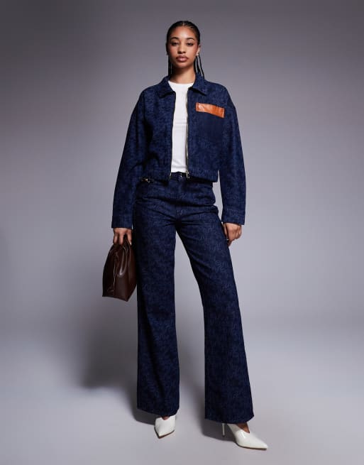 River Island mongrammed denim jacket in dark denim (part of a set), 3 of 4